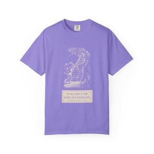 Please Use the Handrail Shirt, Giant Squid on the Stairs, Funny Safety Sign Tee, Jules Verne 1870 image 10