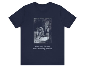 Camiseta Raven con la frase "Persona de luto, no persona mañanera", camiseta gótica de Edgar Allan Poe, regalo literario vintage de Halloween de Dore