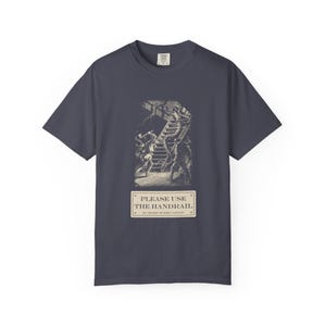 Please Use the Handrail Shirt, Giant Squid on the Stairs, Funny Safety Sign Tee, Jules Verne 1870 image 9
