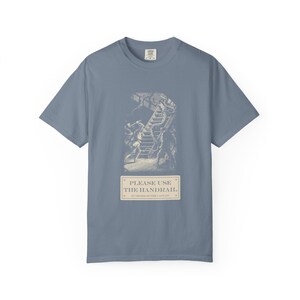 Please Use the Handrail Shirt, Giant Squid on the Stairs, Funny Safety Sign Tee, Jules Verne 1870 image 7