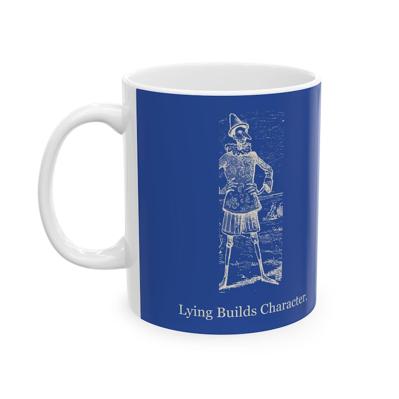 Lying Builds Character — Vintage Pinocchio Mug — mug, face view
