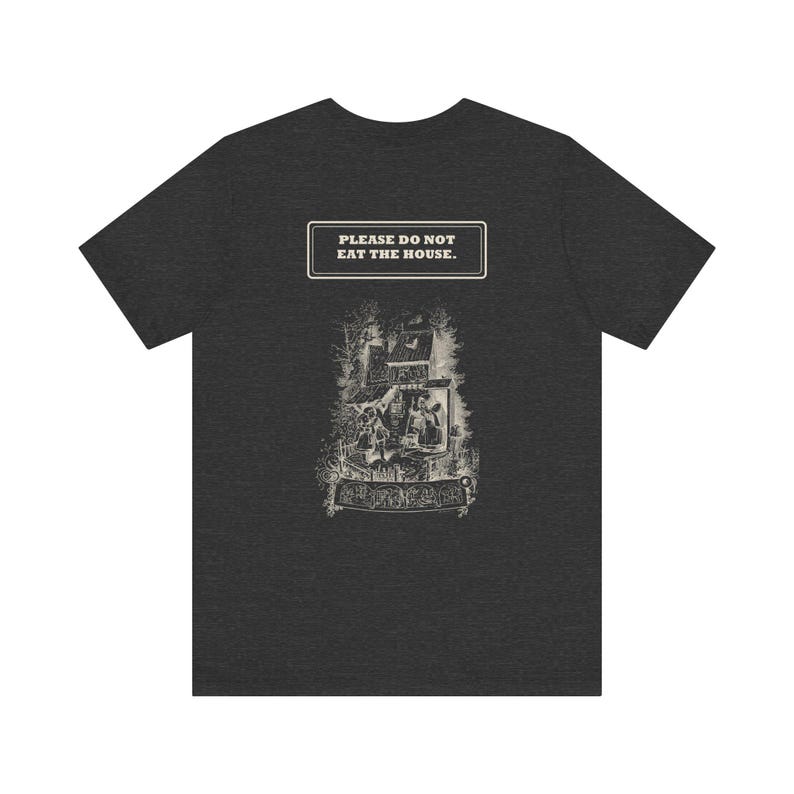 „Bitte nicht das Haus essen“-Shirt – Hänsel und Gretel Vorder- und Rückseite, Vintage-Märchen der Gebrüder Grimm Bild 4
