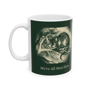 We're All Mad Here — Vintage Cheshire Cat Mug — mug, face view