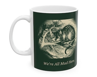 Todos estamos locos aquí — Taza vintage del Gato de Cheshire