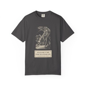 Please Use the Handrail Shirt, Giant Squid on the Stairs, Funny Safety Sign Tee, Jules Verne 1870 image 8