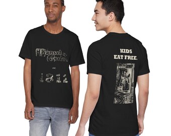 Kids Eat Free Shirt — Funny Hansel and Gretel Front and Back Tee, Vintage Grimm Fairy Tale Witch