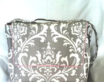 Grey and White Diaper/Stroller Messenger Diaper Bag