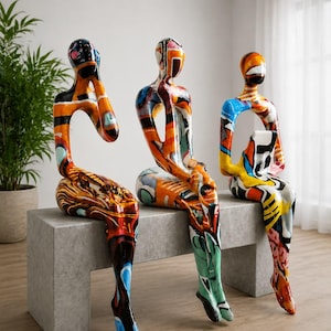 Colorful Abstract Human Sculptures, Modern Resin Figurine Decor, Contemporary Ornament Set