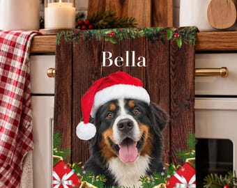 Personalized Pet Christmas Tea Towel, Custom Pet Photo Kitchen Towel, Christmas Pet Gift, Holiday Pet Gift, Personalized Kitchen Decor