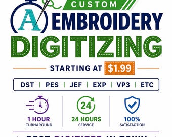 Custom Embroidery Digitizing | Logo Digitizing Service | Image to Dst Pes Jef Exp | Fast Turnaround