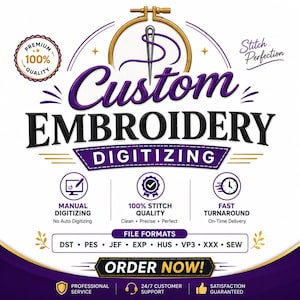 Digitalización de bordados personalizados / Servicio de digitalización de logotipos / Imagen a DST PES EMB / Bordado de logotipos personalizados / Digitalización manual rápida