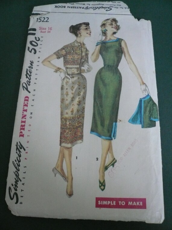 Vintage Simplicity Pattern 1522 Misses One Piece Dress And Etsy Vintage Simplicity Pattern 1522 Misses One Piece Dress And Etsy