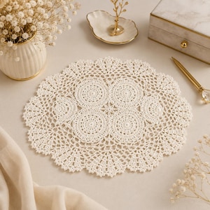 Vintage Oval Crochet Doily Handmade Lace Placemat Shabby Chic Cottagecore Table Decor