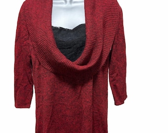 Vintage AB Studio Red&Black Cowl Neck Sweater Women’s Medium 3/4 sleeve tunic