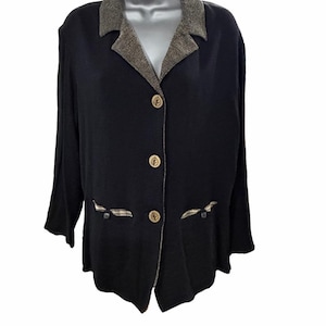 Vintage Women's K.D. Spring Blazer Jacket Size Small Black Beige Button Front