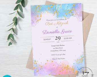 Customizable Bat Mitzvah Invitation | 12th Birthday | Easy to Edit Canva Template | Printable for Instant Download | Elegant Modern Design