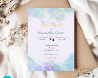 Customizable Bat Mitzvah Invitation | 12th Birthday | Easy to Edit Canva Template | Printable for Instant Download | Elegant Modern Design