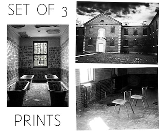 Verlassenes 3er-Set Manteno State Hospital Illinois Fotografie Drucke / Schwarz & Weiß Mentale Einrichtung Story Architektur Wandkunst