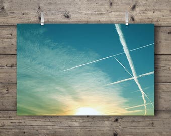 Contrail Sunset / Chicago, Illinois / Nature Landscape / Travel Photography Print / Blue Sky Wanderlust Wall Art / Aircraft Home Decor