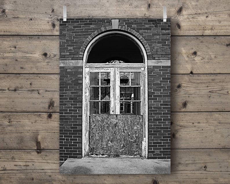 Door at Manteno State Hospital Manteno Illinois Abandoned Asylum Black and White Photography Print Mental Institution Architecture