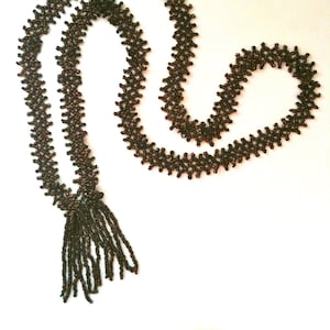 Vintage Art Deco Woven Beaded Flapper Necklace Sautoir Bronze 1920s