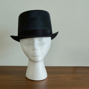 Vintage zwarte zijden hoge hoed, steampunkhoed, edwardiaanse hoed. Maat M/SM