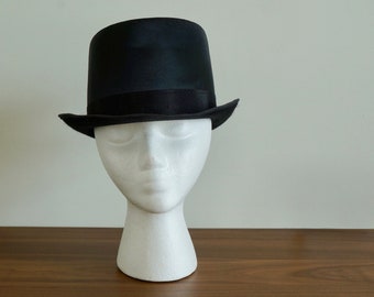 Vintage schwarze Seide TOP HAT, Steampunk Hut, Edwardian Hut M/SM Größe