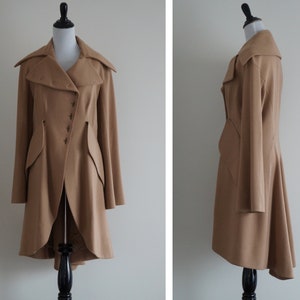 Modern Beige Wool Coat by Anett Rostel, Avant-Garde Berlin Fashion Designer Röstel Anett Modedesign, Contemporary Winter Coat, Haute Couture