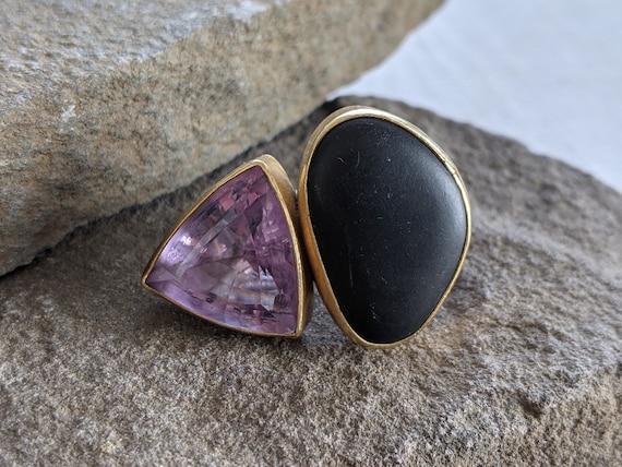 Amethyst Basalt Statement Ring: 22k Gold, Sterlin… - image 1
