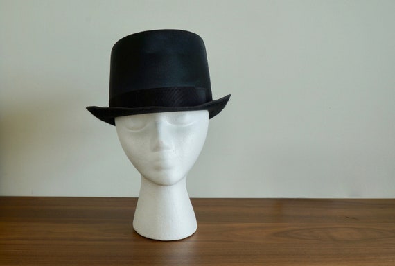 Vintage Black Silk TOP HAT, Steampunk hat, Edwardi