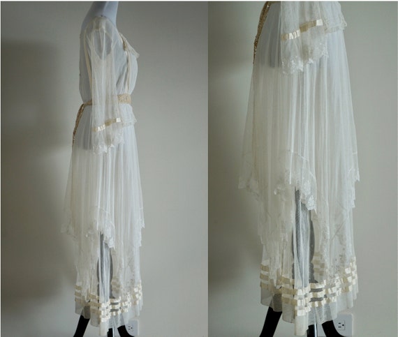 Edwardian Net Lace Dress, Antique 1910s Wedding D… - image 4