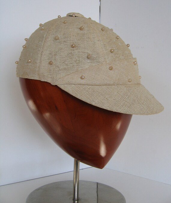 60s - The CHICEST Baseball Cap EVER - Linen adorn… - image 3