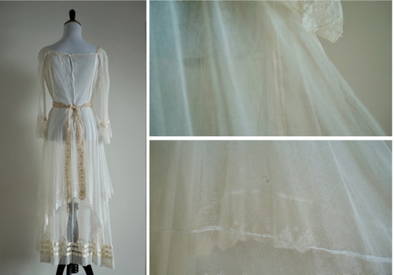 Edwardian Net Lace Dress, Antique 1910s Wedding D… - image 6