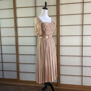 50&#39;s Cocktail dress and Jacket, Pleated Silk Chiffon Satin Trim sz 6 or 8