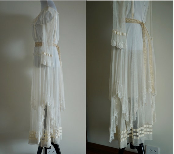 Edwardian Net Lace Dress, Antique 1910s Wedding D… - image 5