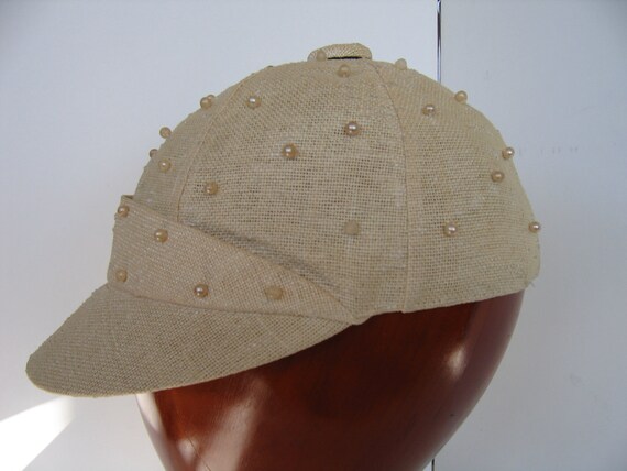 60s - The CHICEST Baseball Cap EVER - Linen adorn… - image 2