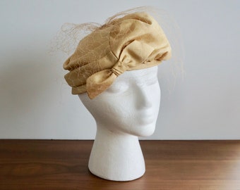 Vintage Suzanne Custom Millinery Hat Satin Gold Cream Silk  display picture 1
