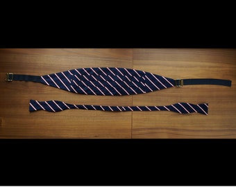 The Original Adjustolox Butterfly Bowtie and Cummerbund, Navy Striped Adjustable