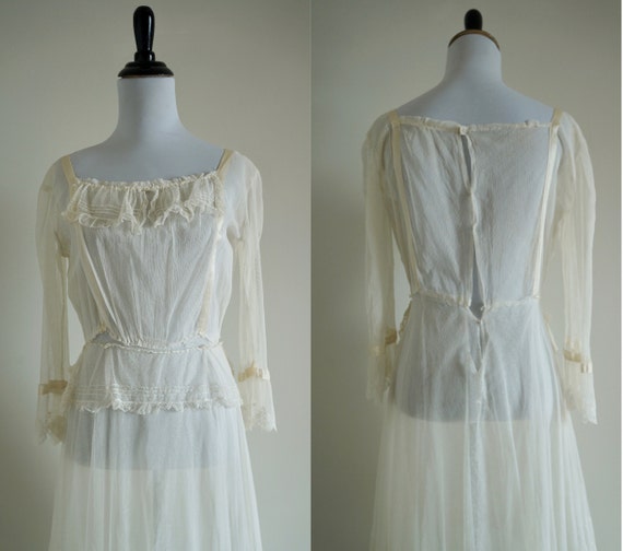 Edwardian Net Lace Dress, Antique 1910s Wedding D… - image 7