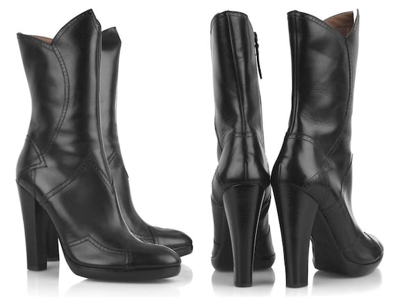 calf length black leather boots