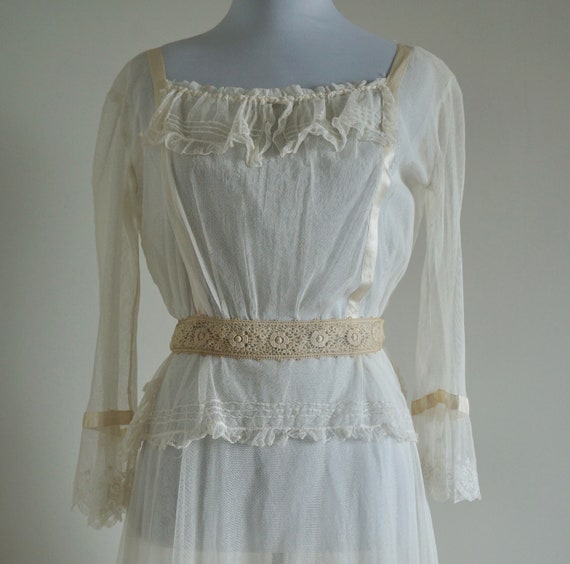 Edwardian Net Lace Dress, Antique 1910s Wedding D… - image 3