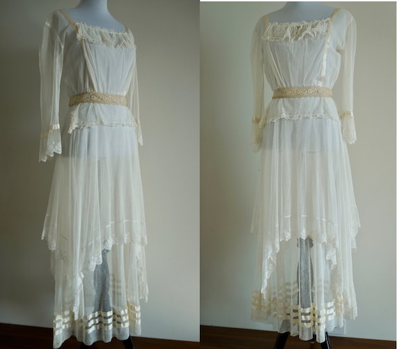 Edwardian Net Lace Dress, Antique 1910s Wedding D… - image 2