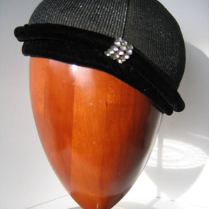 Elegant 50s Black Cocktail Cap/Hat, Straw with Velvet. Great Condition. image 1