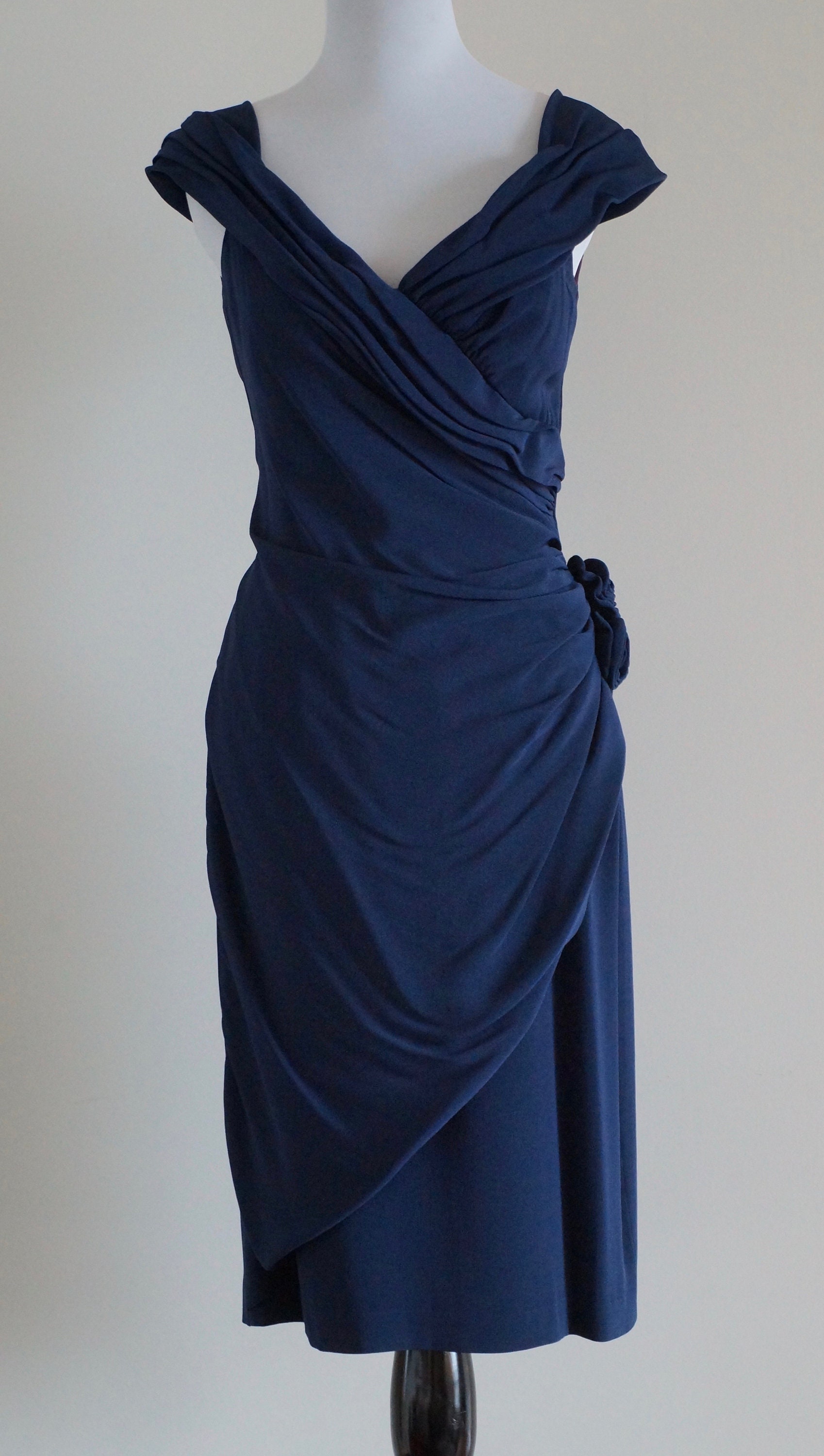 1950s Blue Silk Crepe Cocktail Dress CURVY FIGURE SM waist. | Etsy