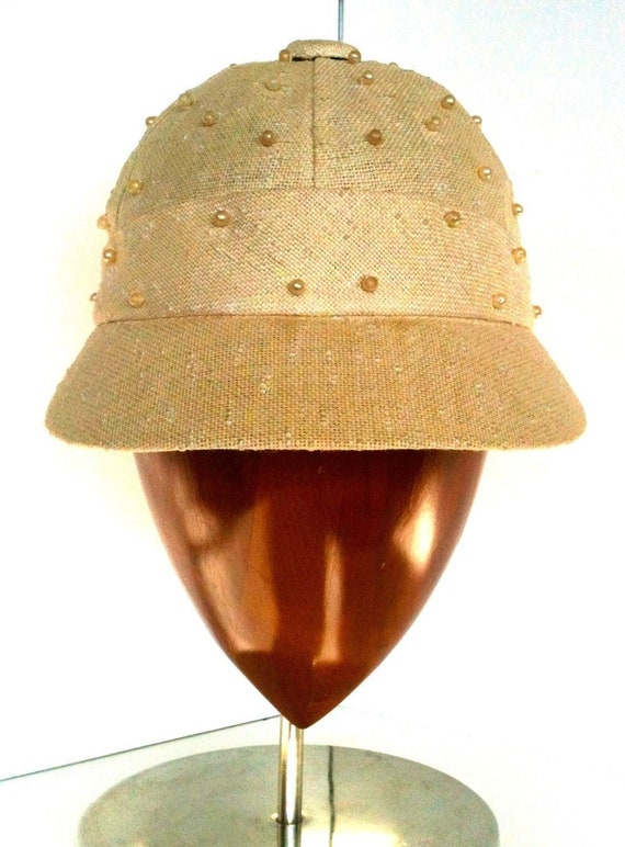 60s - The CHICEST Baseball Cap EVER - Linen adorn… - image 1