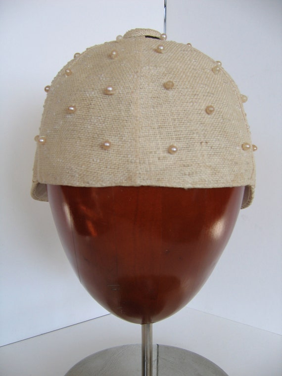 60s - The CHICEST Baseball Cap EVER - Linen adorn… - image 4