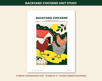 Unidad didáctica sobre gallinas de traspatio / Material imprimible para educación en casa de 4 semanas (Grados K-4)