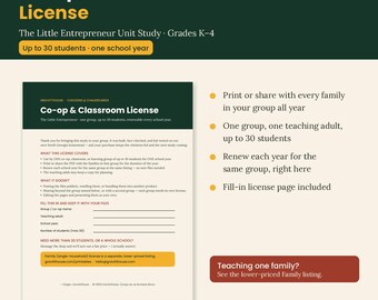 Little Entrepreneur Unit Study Co-op License | Economics for Kids K-4 (Up to 30 Students)
