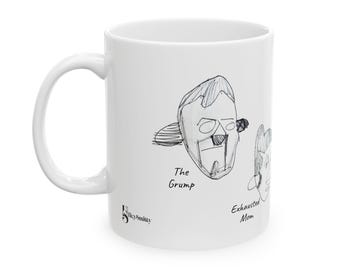 Hand-Drawn Funny Family Ceramic Mug | Kid-Style Line Art