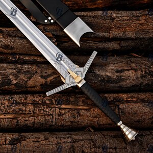Fantasy Medieval Longsword Replica with Black Scabbard, Ornate Gold Guard, Decorative Sword for Cosplay, Renaissance Fair, Collector Gift
